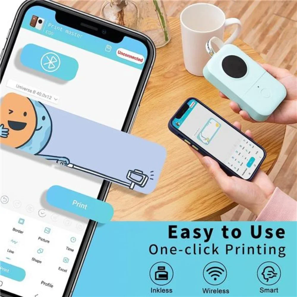 Label Maker Machine with Tape,Portable Bluetooth Label Printer,Small Smart Phone